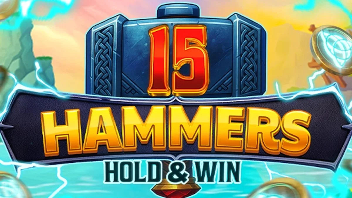 Tampilan layar permainan slot 15 Hammers: Hold & Win pada perangkat seluler